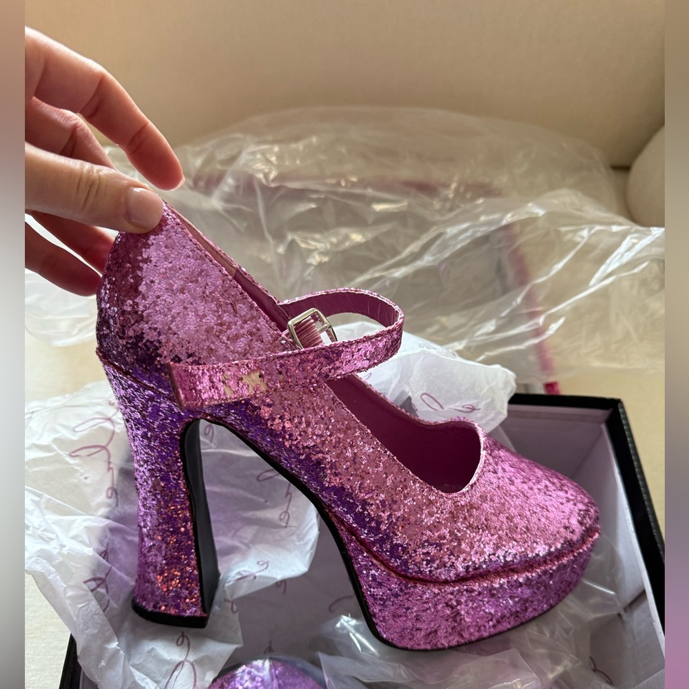 Pink dressy shoes .